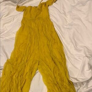 Free People Yellow Jumpsuit with Off-Shoulder Neckline and Full-Length Pants